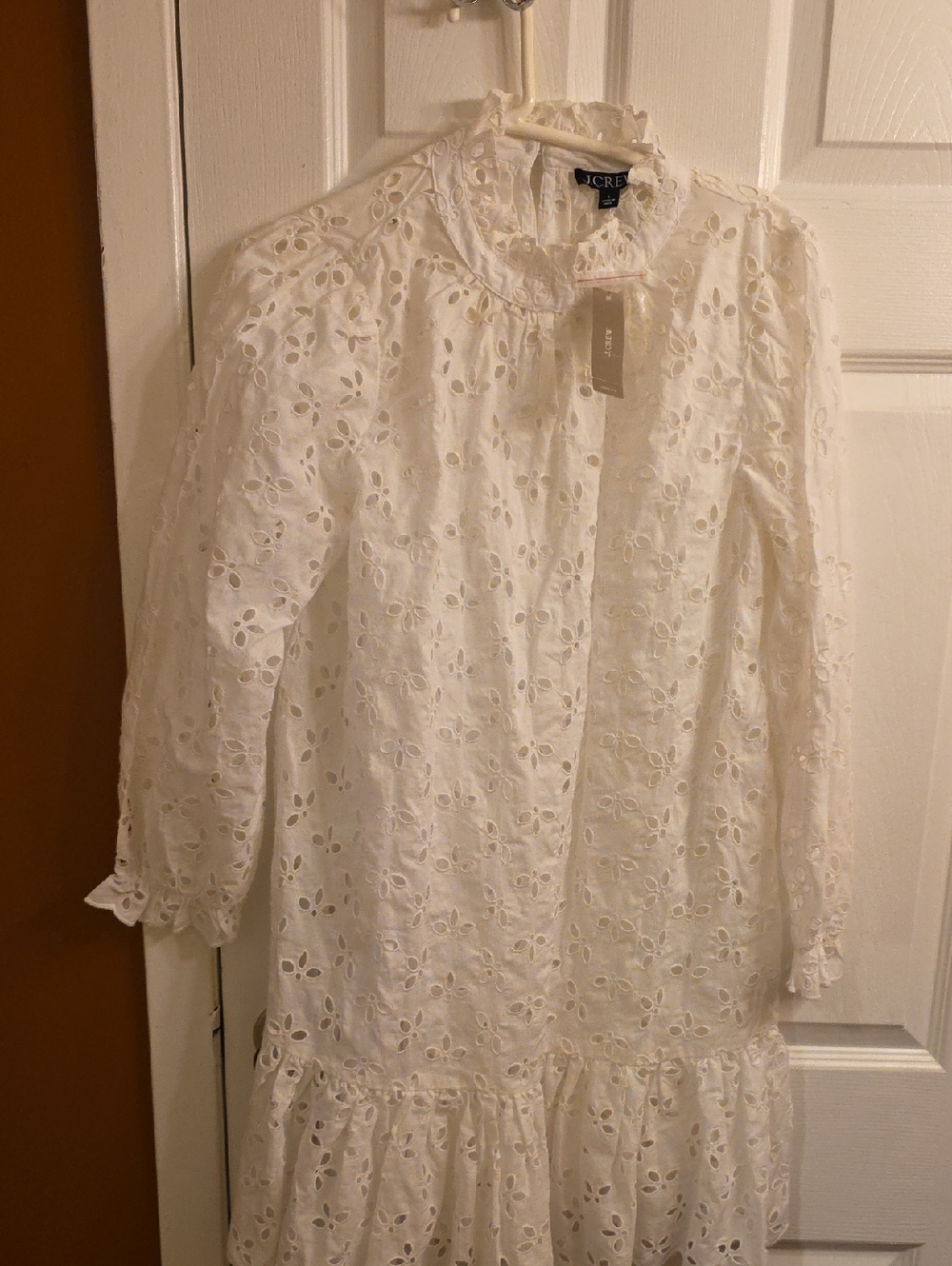 J. Crew Ivory Eyelet Ruffle-Neck Midi Dress